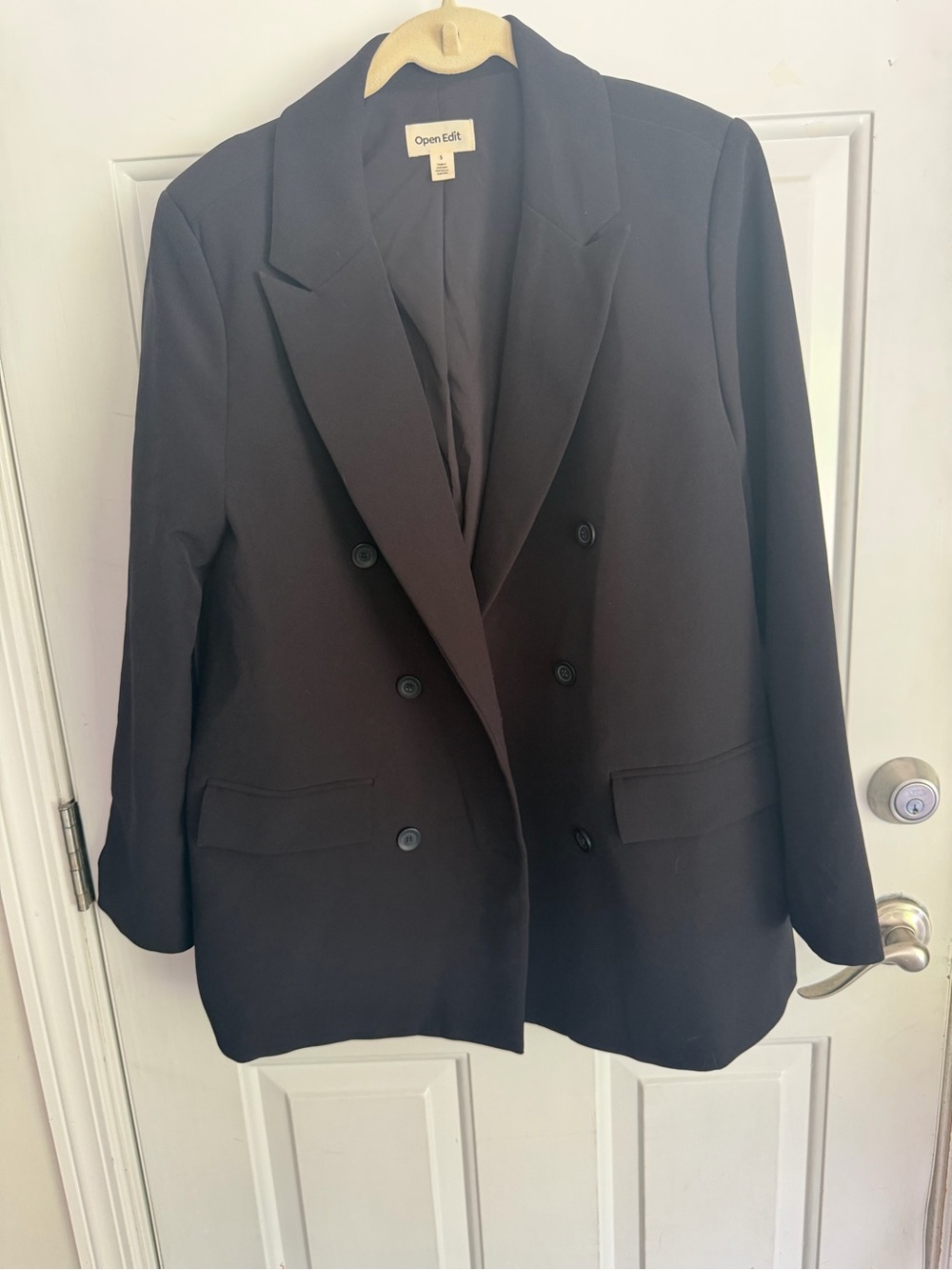 Open Edit Black Double-Breasted Blazer Jacket